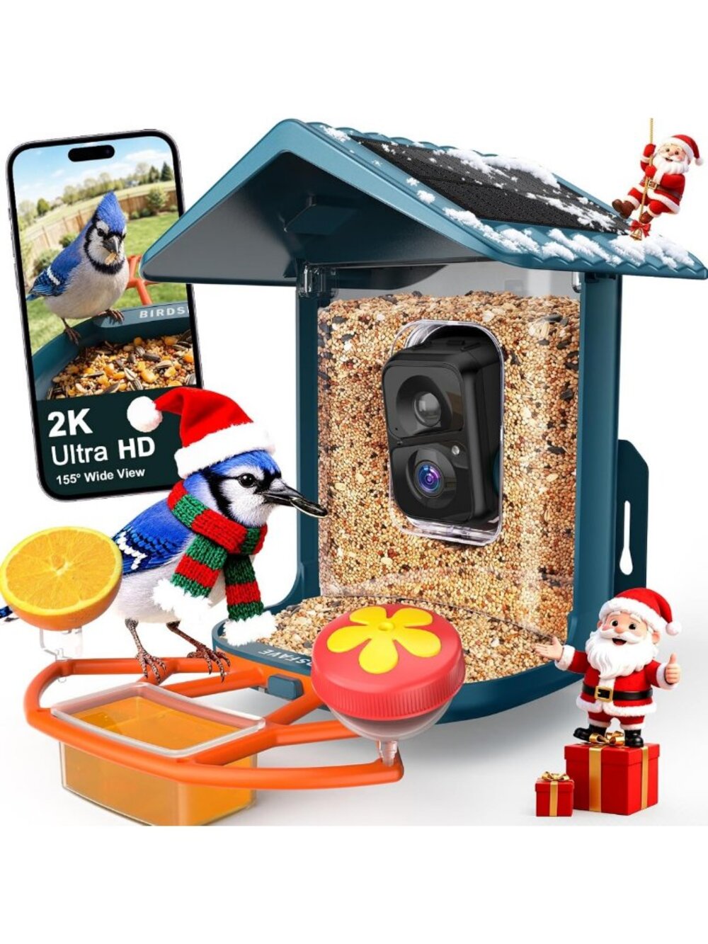 Solar-Powered Bird Feeder with Camera, 2K Video & 32GB Card - Auto Capture
